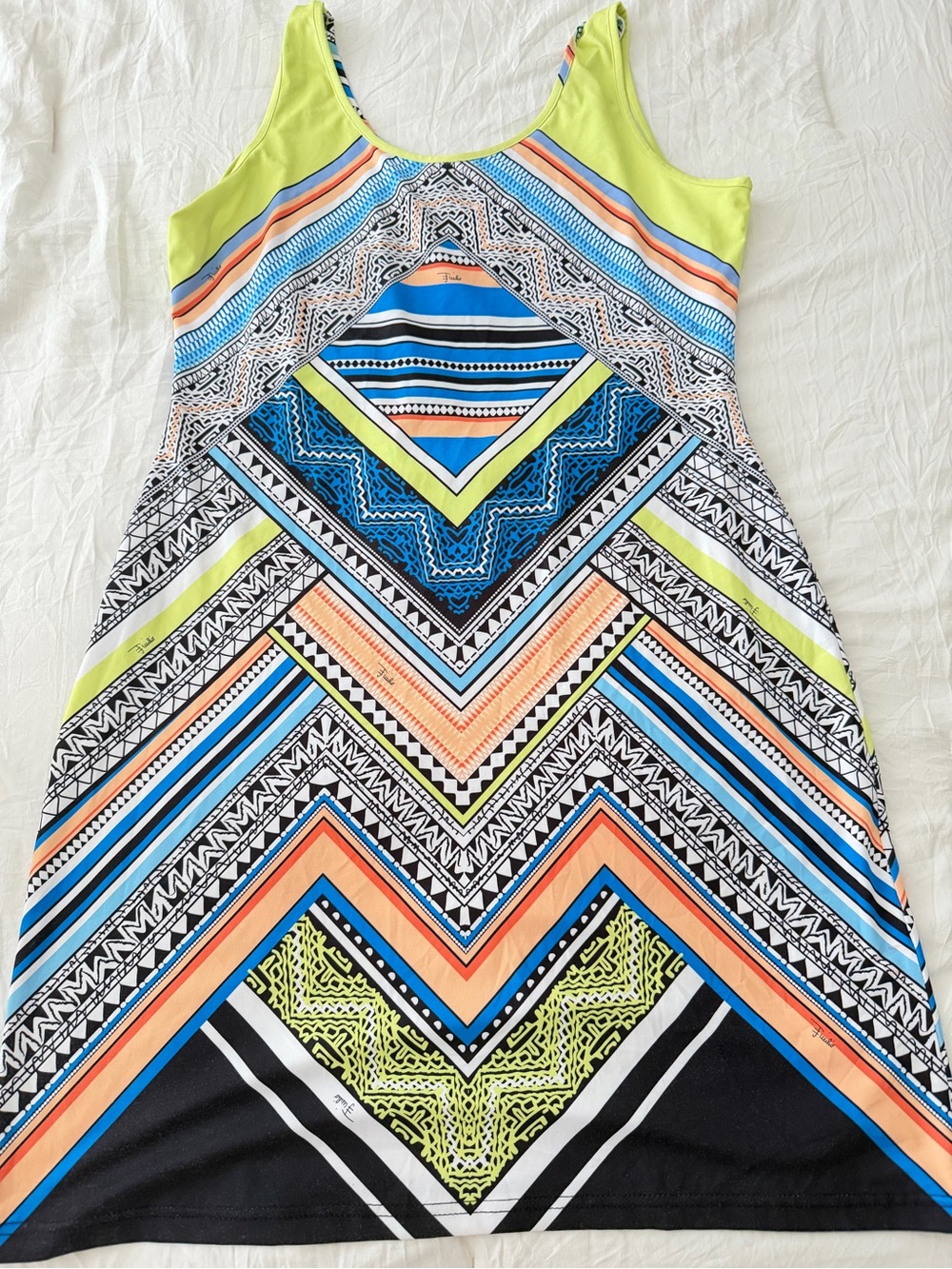 Emilio Pucci Sleeveless Geometric Maxi Dress in Lime, Blue & Orange